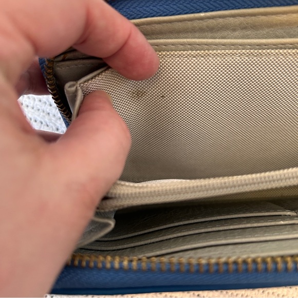 Fossil wallet Blue Cowhide Leather Zip Around Wristlet Gold Moon Phases RFID - Picture 7 of 16